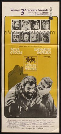 7m684 LION IN WINTER Aust daybill '68 Katharine Hepburn, Peter O'Toole as Henry II!