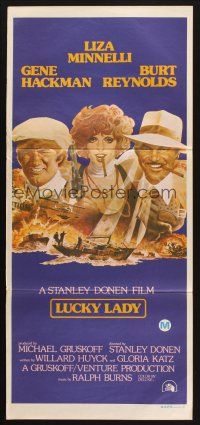 7m697 LUCKY LADY Aust daybill '75 Gene Hackman, Burt Reynolds & Liza Minnelli, Amsel art!