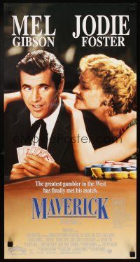7m712 MAVERICK Aust daybill '94 Mel Gibson, Jodie Foster, James Garner, gambling!