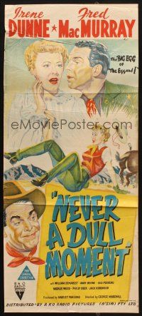 7m742 NEVER A DULL MOMENT Aust daybill '50 Irene Dunne, Fred MacMurray, how wild can the west be?