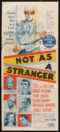 7m751 NOT AS A STRANGER Aust daybill '55 doctor Robert Mitchum, Olivia De Havilland, Frank Sinatra