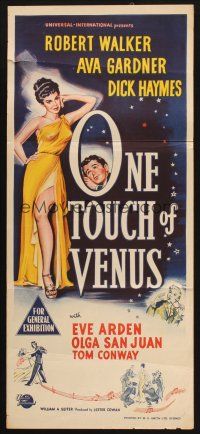 7m769 ONE TOUCH OF VENUS Aust daybill '48 sexy Ava Gardner, Robert Walker, great full-length art!