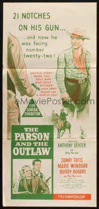7m775 PARSON & THE OUTLAW Aust daybill '57 Anthony Dexter stars in untold story of Billy the Kid!