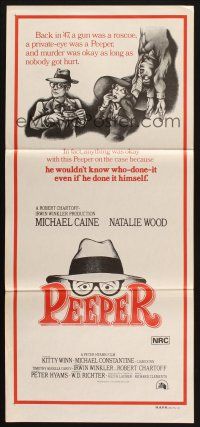 7m778 PEEPER Aust daybill '75 private-eye Michael Caine, Natalie Wood, cool detective art!