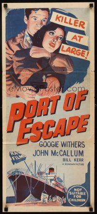 7m061 PORT OF ESCAPE Aust daybill '56 Googie Withers, John McCallum, killer at large!