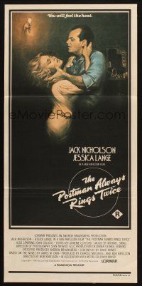 7m791 POSTMAN ALWAYS RINGS TWICE Aust daybill '81 art of Jack Nicholson & Jessica Lange by Obrero!