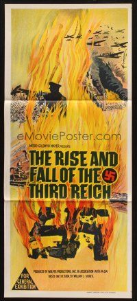 7m819 RISE & FALL OF THE THIRD REICH Aust daybill '68 book by William L. Shirer, burning swastika!