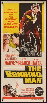 7m069 RUNNING MAN Aust daybill '63 Carol Reed, time is running out for Laurence Harvey & Remick!