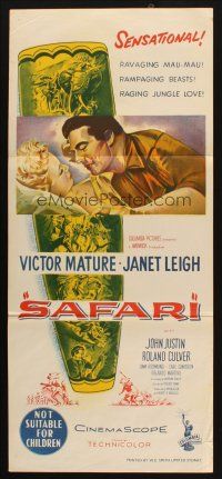 7m831 SAFARI Aust daybill '56 Victor Mature, Janet Leigh, cool artwork of jungle adventure!