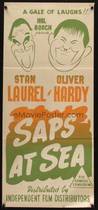 7m833 SAPS AT SEA Aust daybill R50s great wacky artwork of Stan Laurel & Oliver Hardy!
