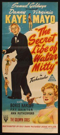 7m840 SECRET LIFE OF WALTER MITTY Aust daybill '47 Danny Kaye & Virginia Mayo in Thurber's story!