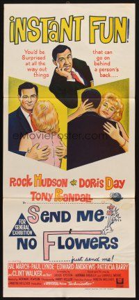 7m842 SEND ME NO FLOWERS Aust daybill '64 stone litho of Rock Hudson, Doris Day & Tony Randall!