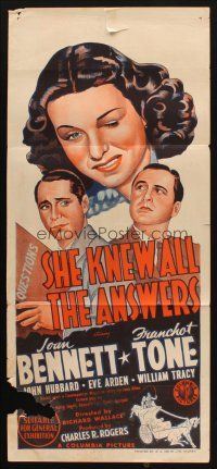 7m845 SHE KNEW ALL THE ANSWERS Aust daybill '41 Franchot Tone, Joan Bennett knew all the answers!