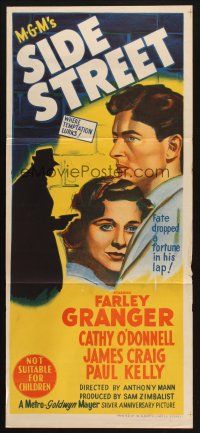 7m074 SIDE STREET Aust daybill '50 fate dropped thirty thousand dollars in Farley Granger's lap!