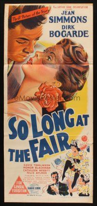 7m861 SO LONG AT THE FAIR Aust daybill '50 Terence Fisher, art of Jean Simmons & Bogarde!