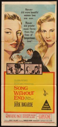 7m866 SONG WITHOUT END Aust daybill '60 Dirk Bogarde as Franz Liszt, sexy Genevieve Page, Capucine