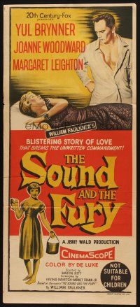 7m868 SOUND & THE FURY Aust daybill '59 Martin Ritt, Yul Brynner with hair glares at Joanne Woodward
