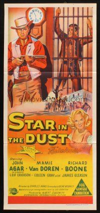 7m875 STAR IN THE DUST Aust daybill '56 John Agar, Van Doren, a story of most desperate gamble!