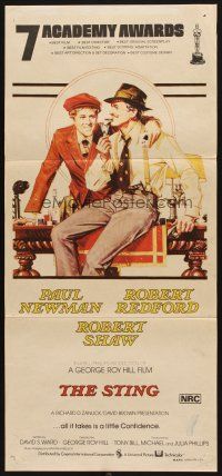 7m882 STING Aust daybill '74 best art of con men Paul Newman & Robert Redford by Richard Amsel