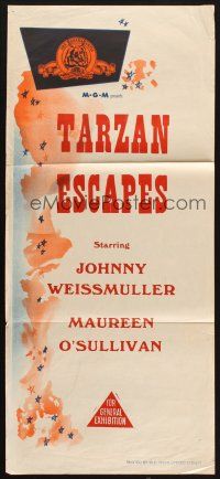 7m904 TARZAN ESCAPES stock Aust daybill R40s Johnny Weissmuller, Maureen O'Sullivan, Cheeta!