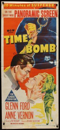 7m088 TIME BOMB Aust daybill '53 different art of Glenn Ford & Anne Vernon in explosive action!