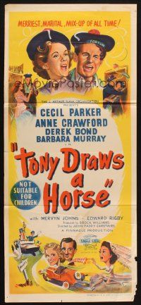 7m930 TONY DRAWS A HORSE Aust daybill '50 Cecil Parker in merriest, marital, mix-up of all time!