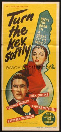 7m093 TURN THE KEY SOFTLY Aust daybill '53 stone litho art of trampy Joan Collins, Terence Morgan!