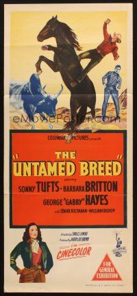 7m952 UNTAMED BREED Aust daybill '48 Sonny Tufts fighting with men & bull, pretty Barbara Britton!