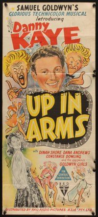 7m956 UP IN ARMS Aust daybill '44 Hirschfeld art of funnyman Danny Kaye & sexy Dinah Shore!