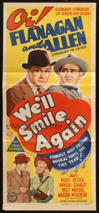 7m979 WE'LL SMILE AGAIN Aust daybill '42 Flanagan & Allen, craziest comedians of screen & radio!