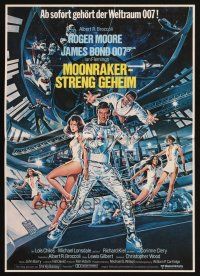 7m221 MOONRAKER German 12x19 '79 art of Roger Moore as James Bond & sexy Lois Chiles by Goozee!