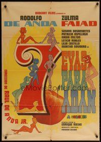 7m211 SIETE EVAS PARA UN ADAN Mexican poster '71 Rodolfo De Anda, Zulma Faiad, cool sexy artwork!