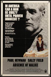 7r141 ABSENCE OF MALICE int'l 1sh '81 Paul Newman, Sally Field, Sydney Pollack, cool design!