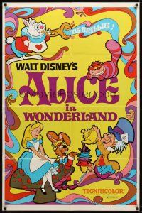 7r151 ALICE IN WONDERLAND 1sh R74 Walt Disney Lewis Carroll classic, cool psychedelic art!