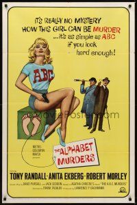 7r009 ALPHABET MURDERS 1sh '66 Tony Randall, it's no mystery why sexy Anita Ekberg is murder!