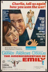 7r165 AMERICANIZATION OF EMILY 1sh '64 James Garner, Julie Andrews, Paddy Chayefsky!