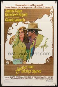 7r176 ANOTHER MAN ANOTHER CHANCE 1sh '77 Claude Lelouch, art of James Caan & Genevieve Bujold!