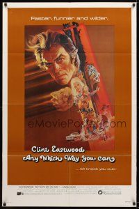 7r179 ANY WHICH WAY YOU CAN 1sh '80 cool artwork of Clint Eastwood by Bob Peak!