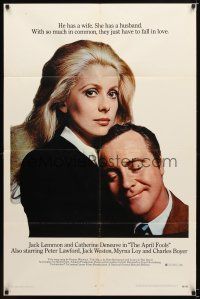 7r181 APRIL FOOLS 1sh '69 Jack Lemmon & Catherine Deneuve are married but not to each other!