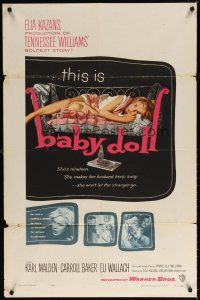 7r195 BABY DOLL 1sh '57 Elia Kazan, classic image of sexy troubled teen Carroll Baker!