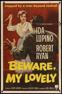 7r018 BEWARE MY LOVELY 1sh '52 flm noir, Ida Lupino trapped by a man beyond control!