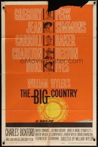 7r225 BIG COUNTRY style B 1sh '58 Gregory Peck, Charlton Heston, William Wyler, Saul Bass art!