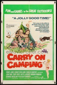 7r310 CARRY ON CAMPING 1sh '71 Sidney James, English nudist sex, wacky camping artwork!
