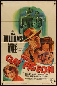 7r026 CLAY PIGEON style A 1sh '49 Barbara Hale & Bill Williams, Widhoff film noir art!