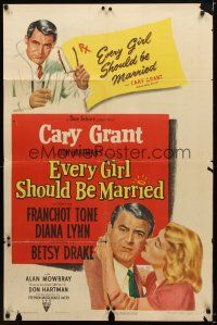 7r376 EVERY GIRL SHOULD BE MARRIED 1sh '48 hapless doctor Cary Grant, Diana Lynn, Betsy Drake!