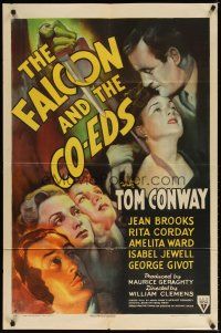 7r003 FALCON & THE CO-EDS style A 1sh '43 artwork of detective Tom Conway & pretty ladies!