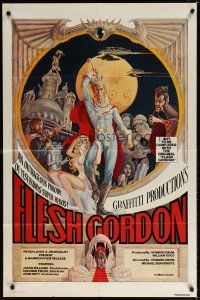 7r388 FLESH GORDON 1sh '74 sexy sci-fi spoof, wacky erotic super hero art by George Barr!