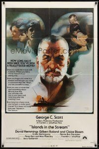 7r455 ISLANDS IN THE STREAM 1sh '77 Ernest Hemingway, Bob Peak art of George C. Scott & cast!
