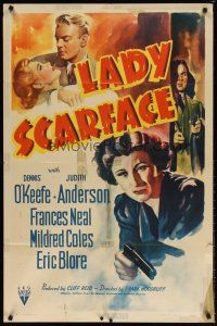 7r056 LADY SCARFACE style A 1sh '41 great close up art of master criminal Judith Anderson with gun!