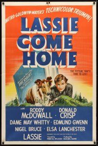 7r498 LASSIE COME HOME style D 1sh '43 great image of young Roddy McDowall & his beloved Collie!